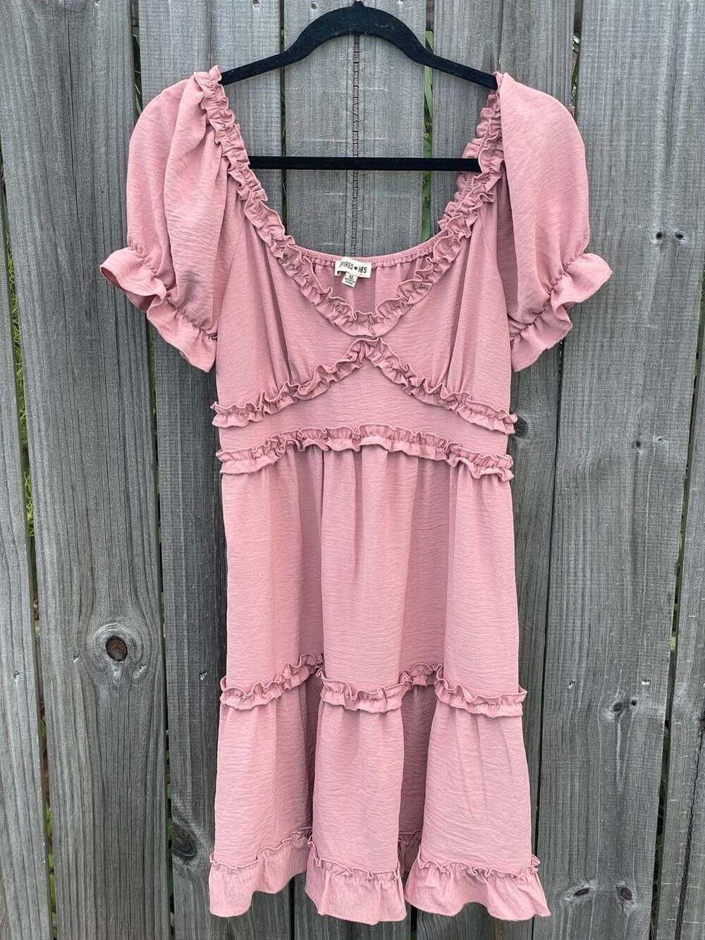 Inspired Hearts Womens Cottagecore Milkmaid Pink Ruffled Tiered Mini Dress Sz XL
